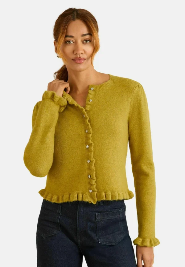 REGULAR FIT - FRILL BUTTON - Strickjacke - lime green