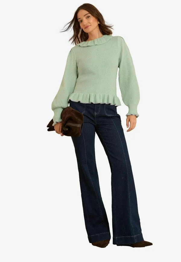 REGULAR FIT - FRILL POINTELLE  - Strickpullover - mint green