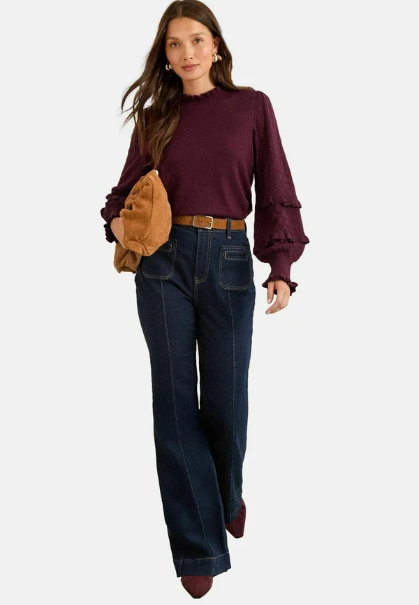 REGULAR FIT - FRILL SLEEVE   - Strickpullover - burgundy red