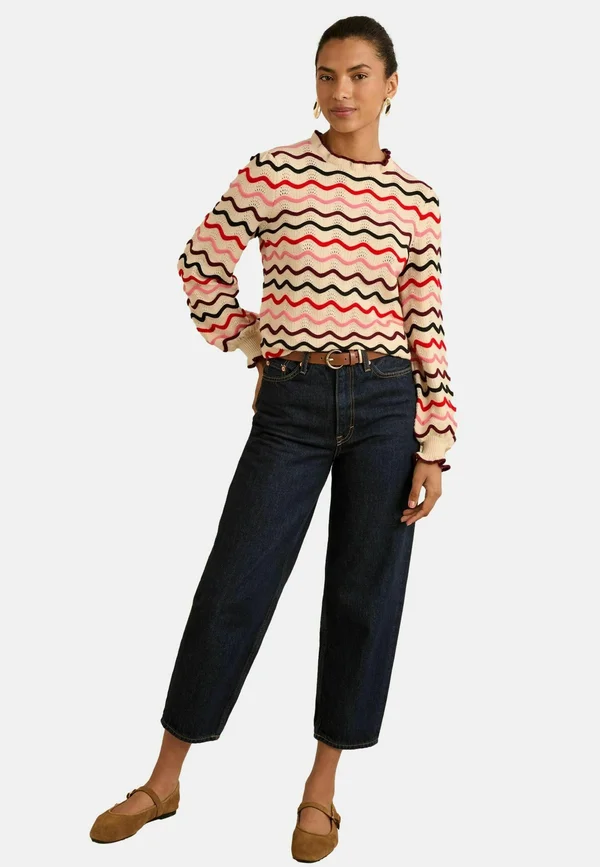 REGULAR FIT - FRILL - Strickpullover - cream wavy rainbow stripe