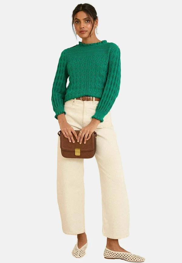 REGULAR FIT - FRILL - Strickpullover - green pointelle