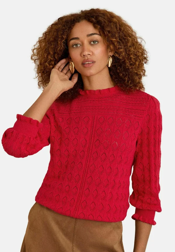 REGULAR FIT - FRILL - Strickpullover - red pointelle