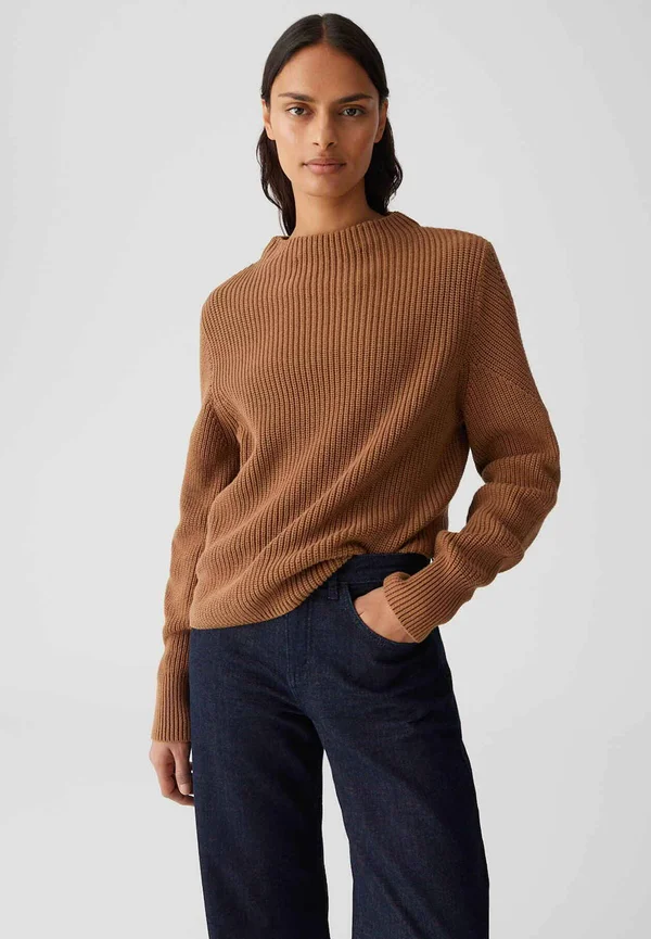 REGULAR FIT FUNNEL NECK - Strickpullover - golden oak