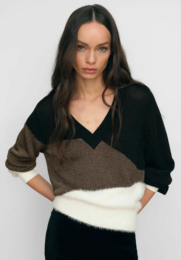 REGULAR FIT - HARLEY - Strickpullover - black/white metallic