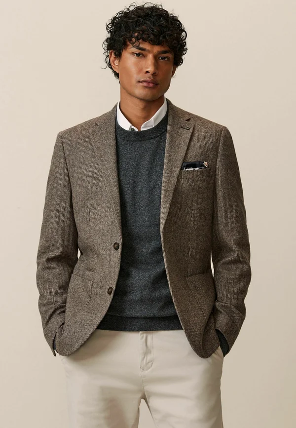 REGULAR FIT HERRINGBONE - Sakko - taupe