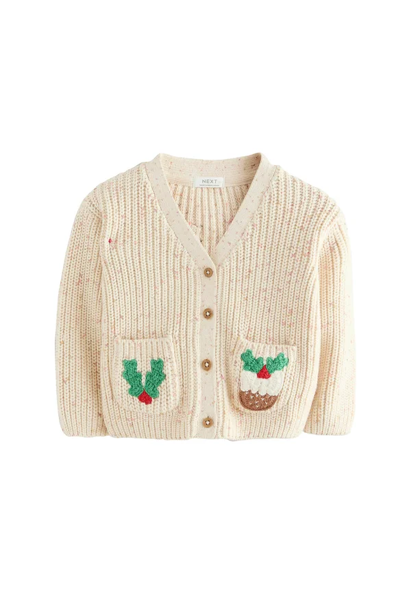 REGULAR FIT - HOLLY JOLLY CHRISTMAS - Strickjacke - ecru