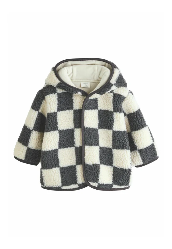 REGULAR FIT -  HOODED BORG - Fleecejacke - charcoal grey checkerboard