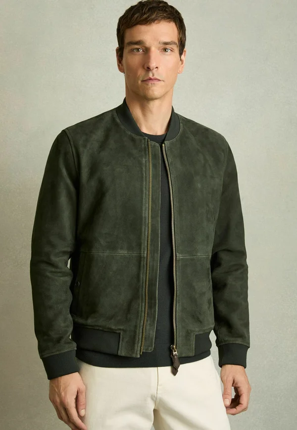 REGULAR FIT - Lederjacke - antique dark forest green