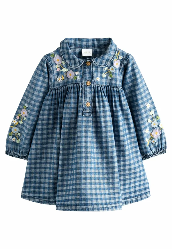 REGULAR FIT LONG SLEEVE COLLAR  - Jeanskleid - denim check embroidered