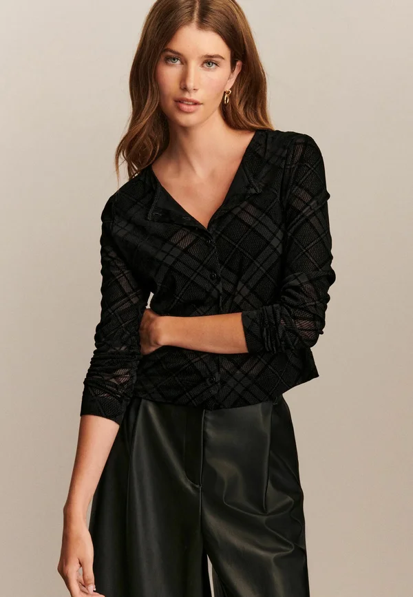 REGULAR FIT - LONG SLEEVE FLOCKED  - Strickjacke - black