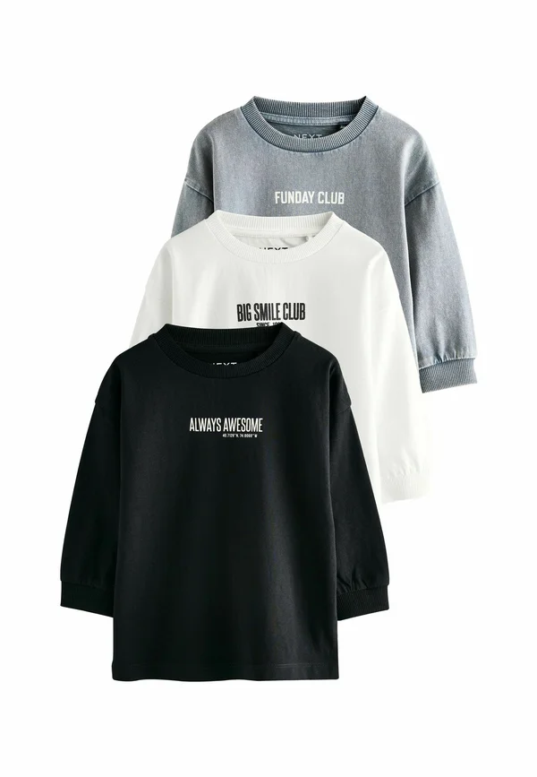 REGULAR FIT - LONG SLEEVE GRAPHIC PRINT 3 PACK  - Langarmshirt - black grey white slogan