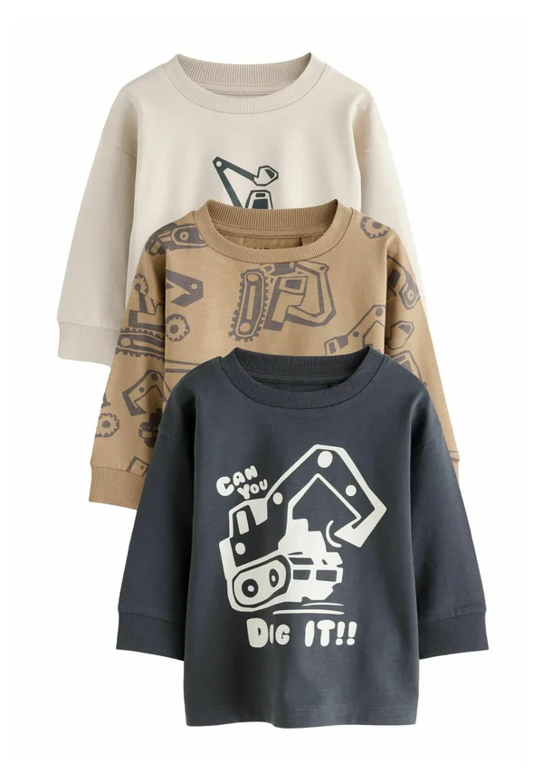 REGULAR FIT - LONG SLEEVE GRAPHIC PRINT 3 PACK  - Langarmshirt - black/brown digger