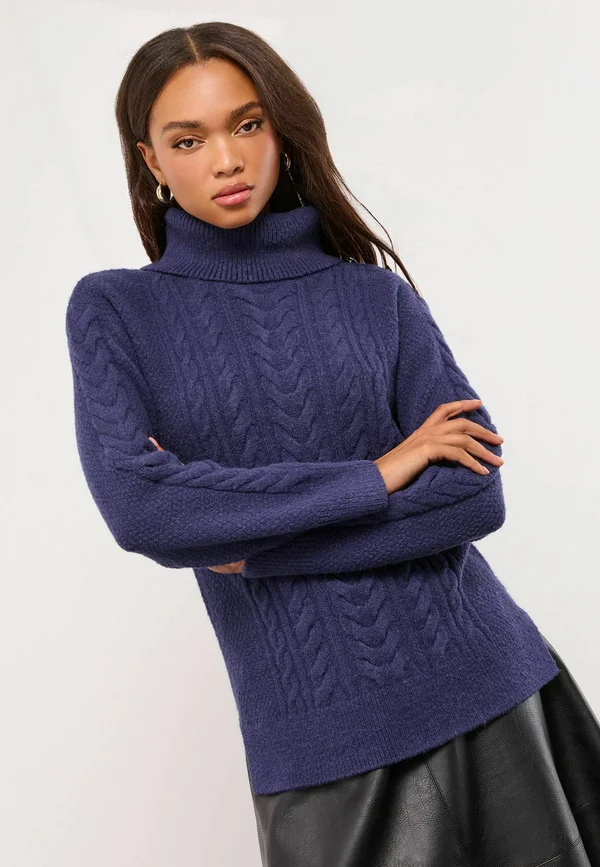 REGULAR FIT -LONGLINE  CABLE - Strickpullover - navy