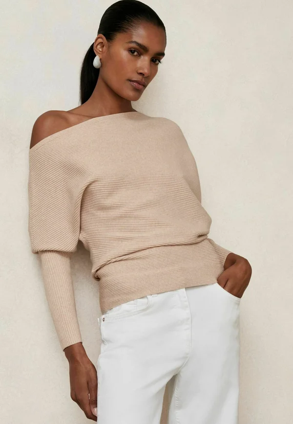 REGULAR FIT - LORNA ASYMMETRIC DRAPED  - Strickpullover - oatmeal neutral