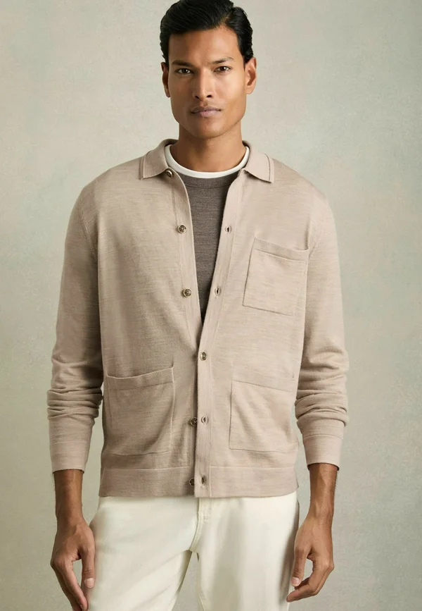 REGULAR FIT - MUNICH BUTTON-THROUGH  - Strickjacke - wheat melange