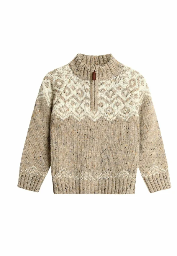 REGULAR FIT-PATTERNED HALF ZIP  - Strickpullover - natural