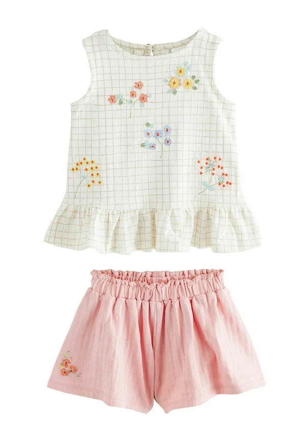 REGULAR FIT - PEPLUM SET - Shorts - white pink embroidered flowers
