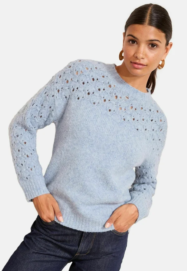 REGULAR FIT - POINTELLE STITCH  - Strickpullover - blue