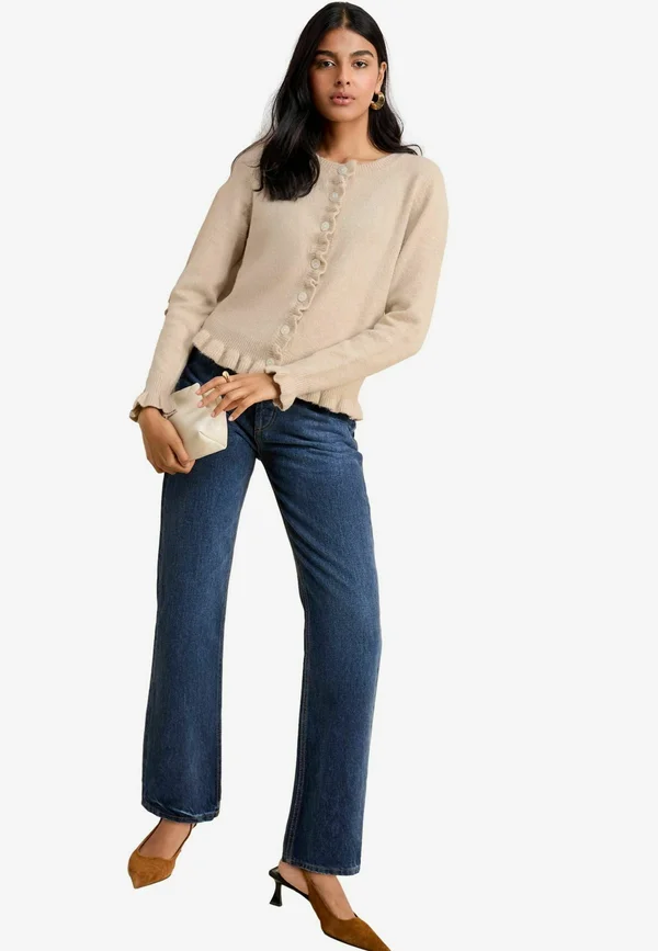 REGULAR FIT - RUFFLE DETAIL - Strickjacke - neutral