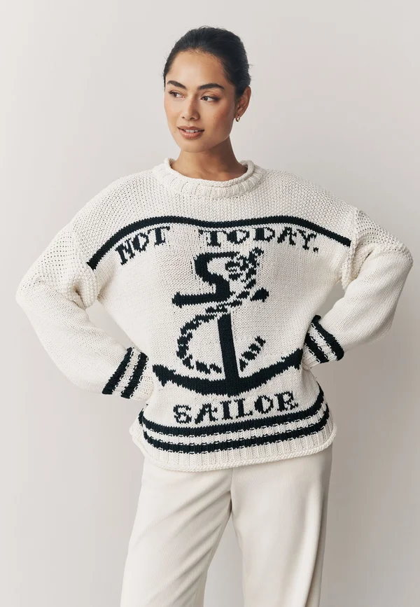 REGULAR FIT - SAILOR SLOGAN  - Strickpullover - white blue