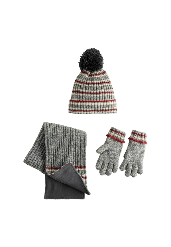 REGULAR FIT SET 3 PIECE - Fingerhandschuh - grey red stripe