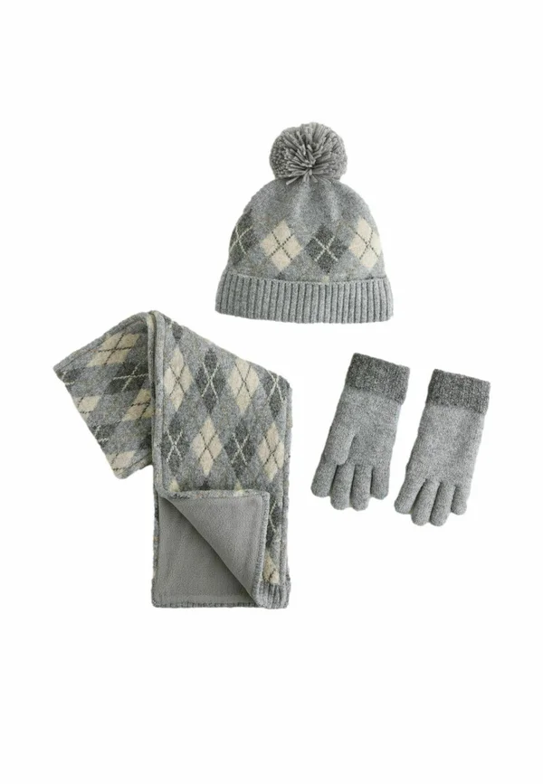 REGULAR FIT SET 3 PIECE - Fingerhandschuh - grey white argyle