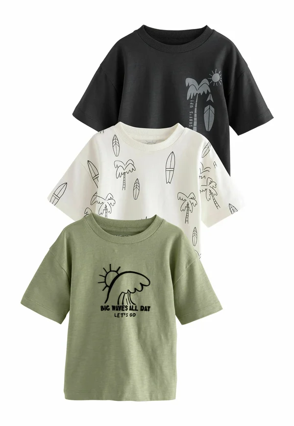 REGULAR FIT - SHORT SLEEVE - 3 PACK - T-Shirt print - mono khaki green