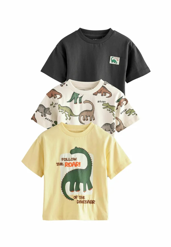 REGULAR FIT - SHORT SLEEVE 3 PACK - T-Shirt print - monochrome  yellow dinosaur