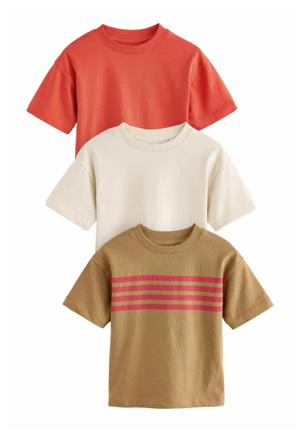 REGULAR FIT - SHORT SLEEVE - 3 PACK - T-Shirt print - red tan stripe