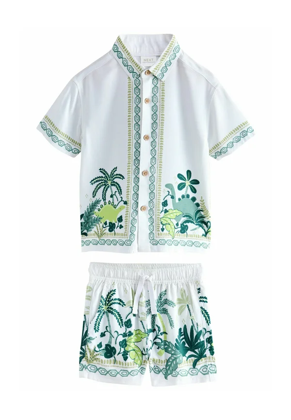 REGULAR FIT - SHORT SLEEVES PRINTED SET  - Shorts - white safari print border