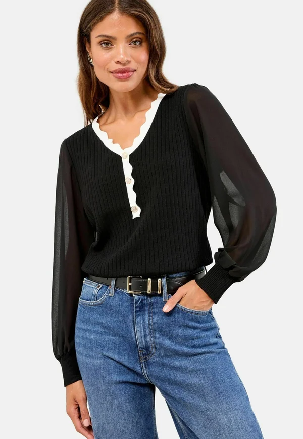 REGULAR FIT - SLEEVE  - Strickpullover - black