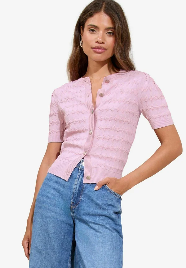 REGULAR FIT STITCHY SHORT SLEEVE  - Strickjacke - lilac purple