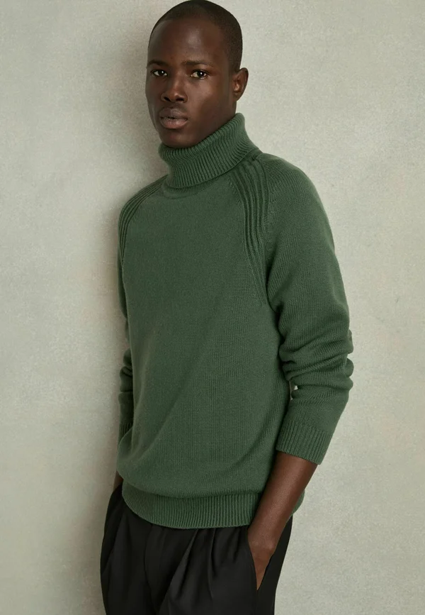 REGULAR FIT STRATUS BLEND RIDGE SEAM ROLL NECK - Strickpullover - green smoke