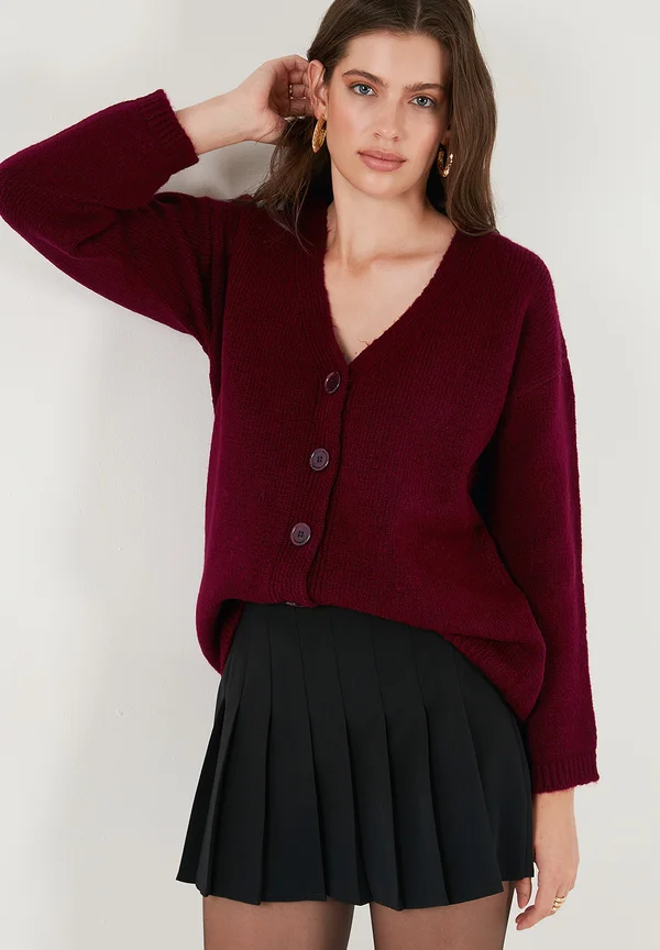 REGULAR FIT - Strickjacke - bordeaux