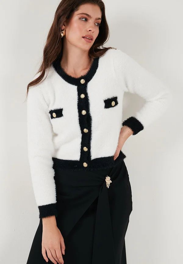 REGULAR FIT - Strickjacke - ecru black