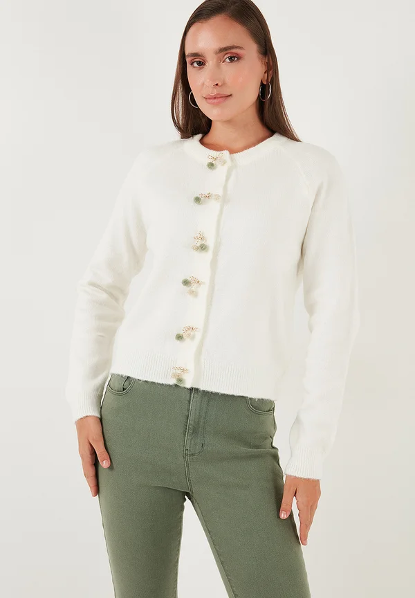 REGULAR FIT - Strickjacke - ecru