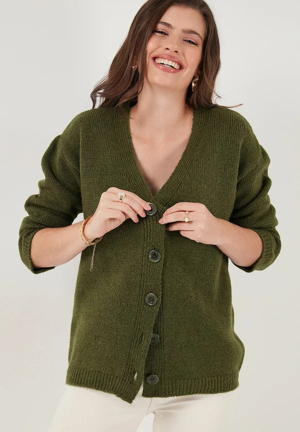 REGULAR FIT - Strickjacke - khaki