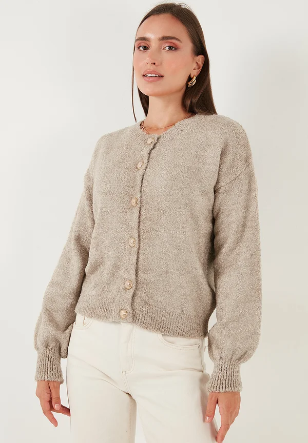 REGULAR FIT - Strickjacke - light brown