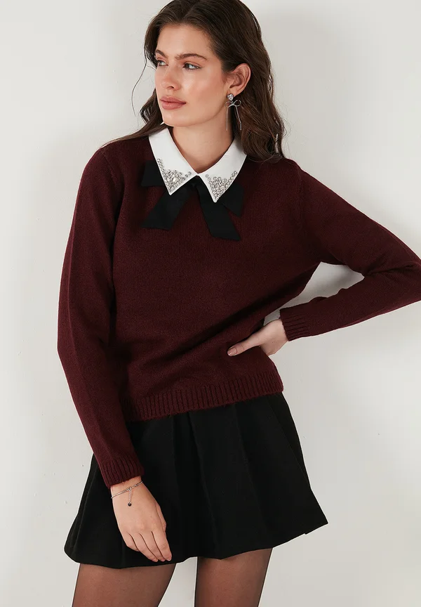 REGULAR  FIT - Strickpullover - bordeaux
