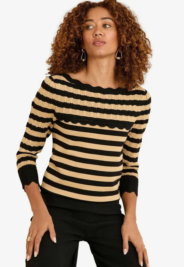 REGULAR FIT - Strickpullover - camel black stripe