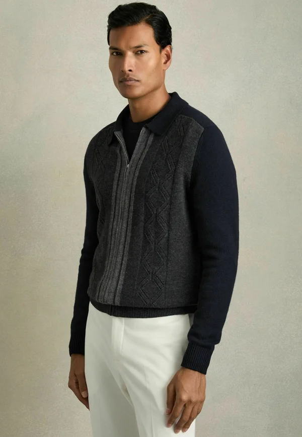 REGULAR FIT-TENNANT COLOURBLOCK ZIP THROUGH  - Strickjacke - navy grey