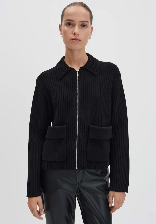 REGULAR FIT TEXTURE - Strickjacke - black