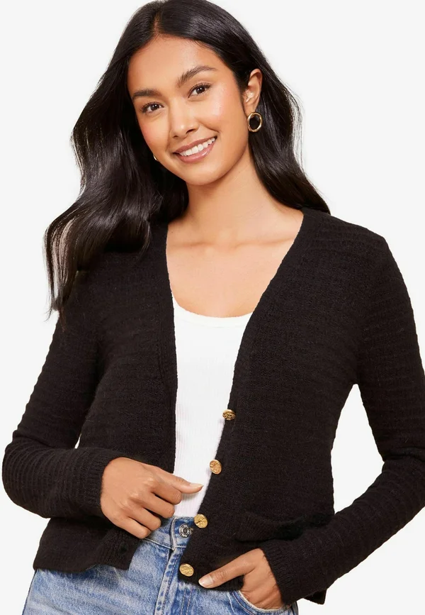 REGULAR FIT - TEXTURED V-NECK  - Strickjacke - black