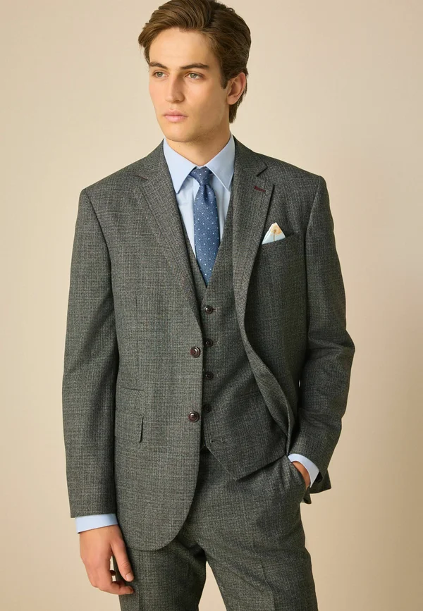 REGULAR FIT TRIMMED TEXTURED  - Anzugsakko - charcoal grey