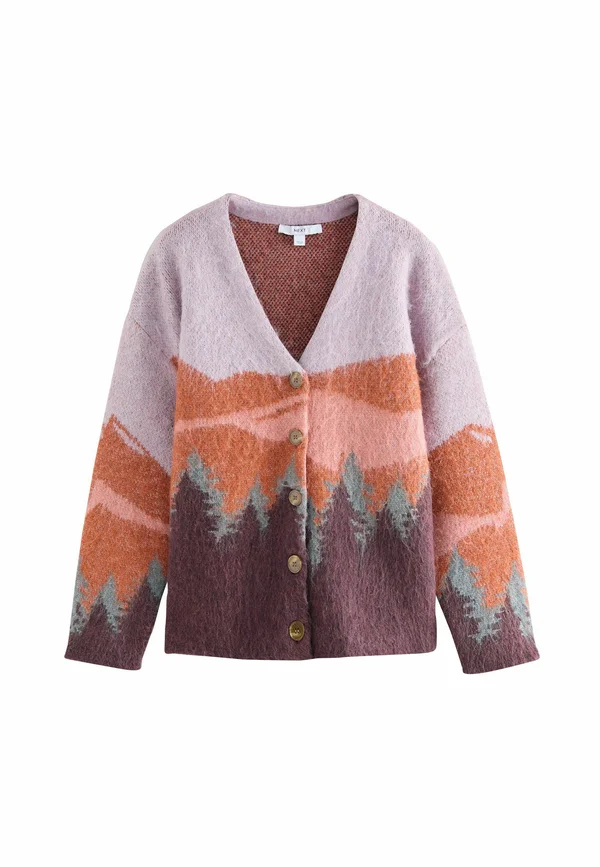 REGULAR FIT V-NEC  - Strickjacke - purple and orange mountain scene