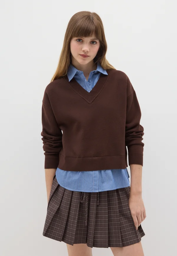 REGULAR FIT V-NECK  - Strickpullover - dark brown
