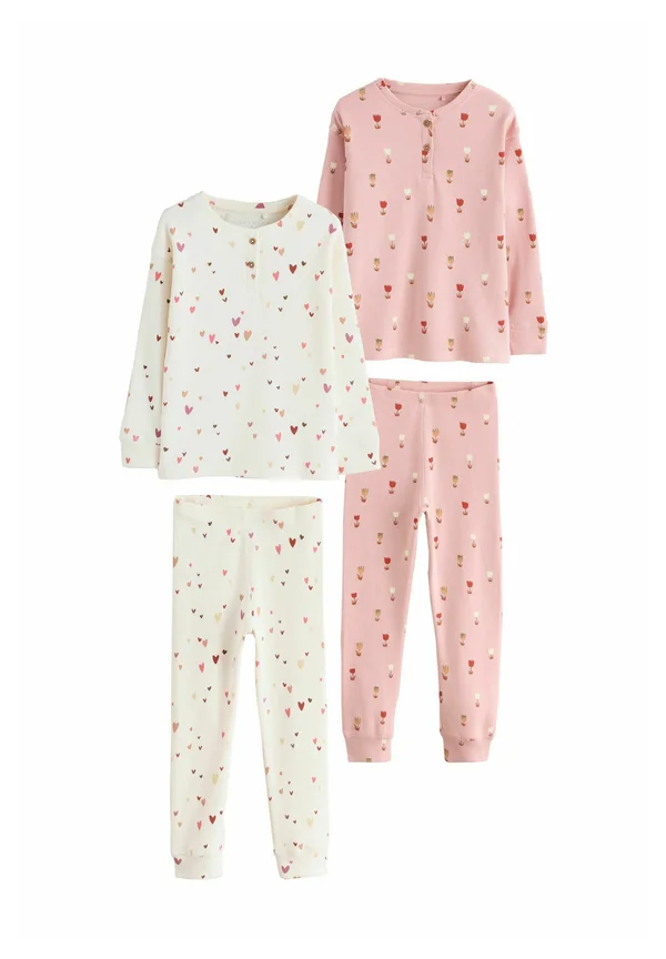 REGULAR FIT - WAFFLE 2 PACK - Nachtwäsche Set - ecru/pink hearts