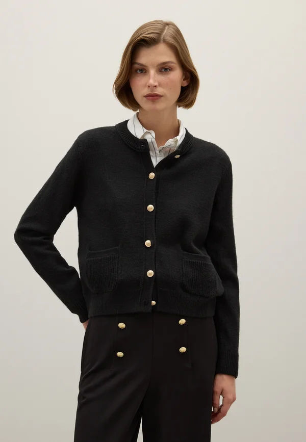 REGULAR FIT WITH BUTTONS - Strickjacke - gunmetal