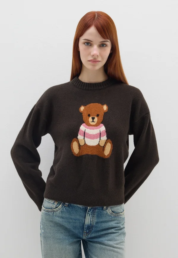 REGULAR FIT  WITH PRINT - Strickpullover - dark brown