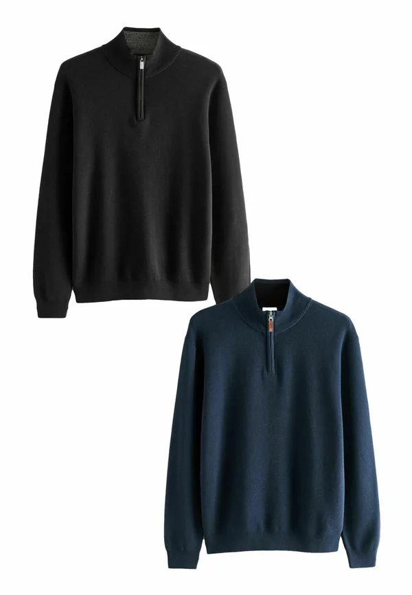 REGULAR FIT  ZIP NECK  2 PACK - Strickpullover - black navy blue